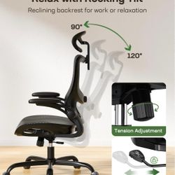 Ergonomic Mesh Office Chair High Back Home Office Desk Chair with Adaptive Lumbar Support, 2D Headrest, 3D Flip-Up Armrests, Height Adjustable and Roc