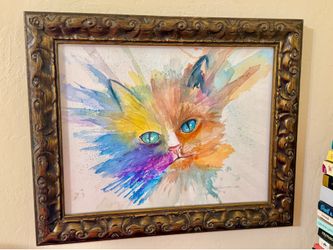 Framed original painting of Cat.