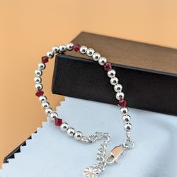Sterling Silver 925 W/Red Crystal  Accents Bracelet