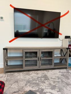 Farmhouse TV Stand with Glass Cabinet Doors