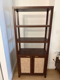 Bookshelf with Rattan Cabinet Doors