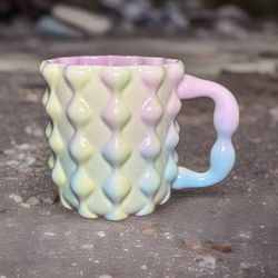 Modern Science Project Gradient Ceramic Mug Pastel Green Pink Blue Textured Rippled Design