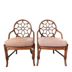 Pair David Francis Rattan Bamboo Accent Chairs 
