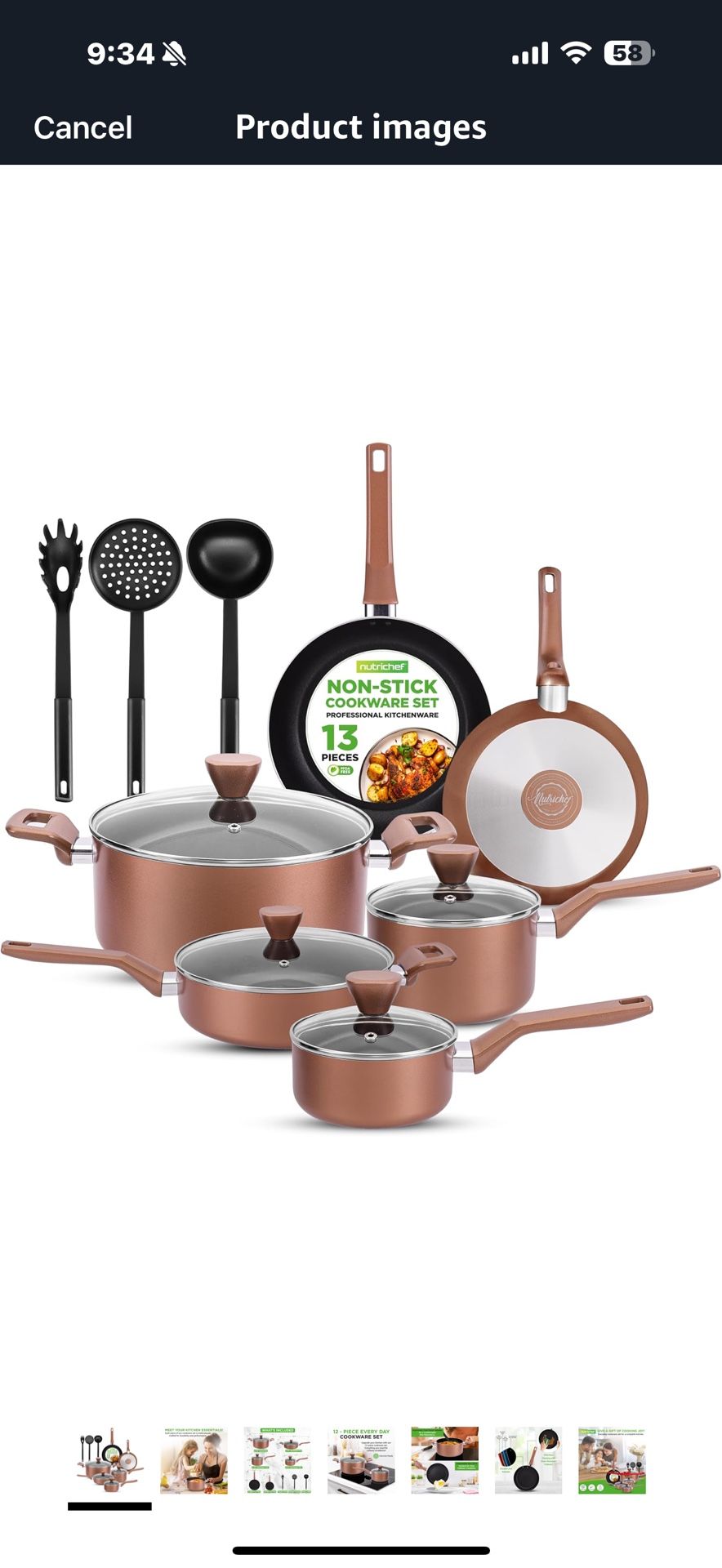 NutriChef 14-Piece Nonstick Kitchen Cookware Set – PFOA/PFOS-Free, Copper/Hard-Anodized, Induction Compatible, Stackable, Luxury Design, Includes Pots