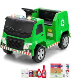 OLAKIDS Ride on Car, Recycling Garbage Truck Electric Vehicle with Music, Horn, Warning Lights, Recycling Accessories Included, Toddlers Battery Power