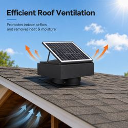14 Adjustable Square Solar Roof Exhaust Fan,60W Dual Power Attic Ventilator,3-Speed Remote & 25°C Auto Startup,2500m³/h High Airflow Solar Fan for Lar