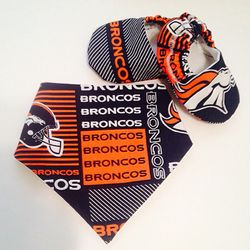 Handmade Broncos baby booties and bibs