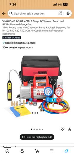 VIVOHOME 1/3 HP 4CFM 1 Stage AC Vacuum Pump