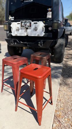 Red Metal Bar Stools – Set of 3