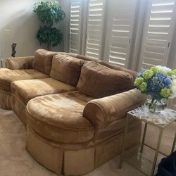 BERNHARDT Gold Curved Sofa Couch duck feather filled