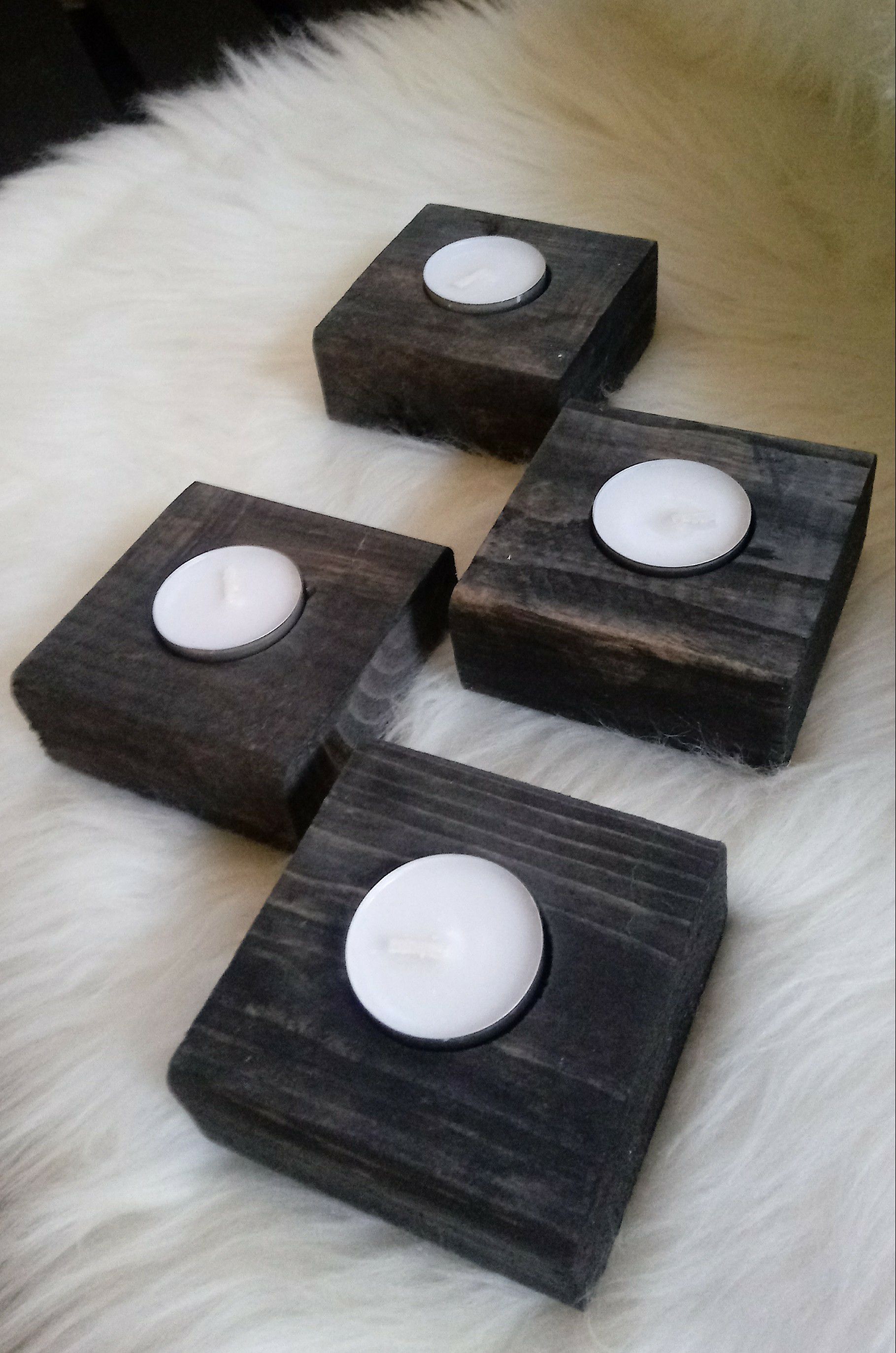1-1/2"X 3-1/2"W X 3-1/2"D 🌱(4 Pcs.) Solid Wood Tea Light Candle Holder ::: Rustic Black