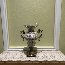 Decorative Porcelain Vase with Brass Base