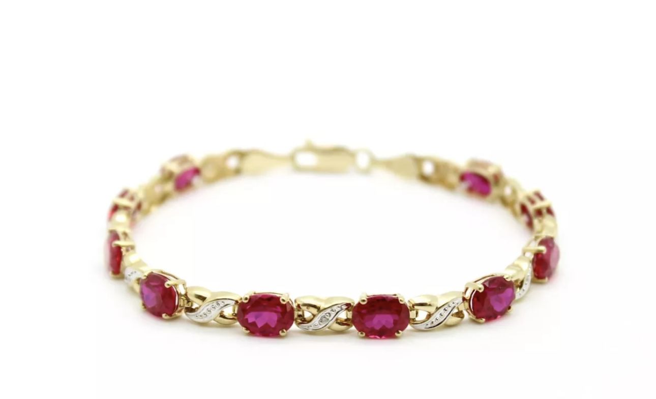 TENNIS BRACELET NATURAL  RUBY GEMS & DIAMONDS IN 10K SOLID YELLOW GOLD