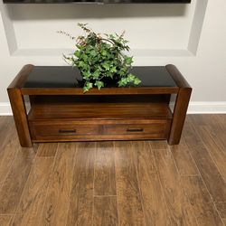 TV  stand With Glass Top, Shelf And 2 Drawers