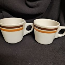 Vintage Buffalo Cafe Restaurant Ware Rare Diner Coffee Tea Cups 3" Tall, Brown Orange White