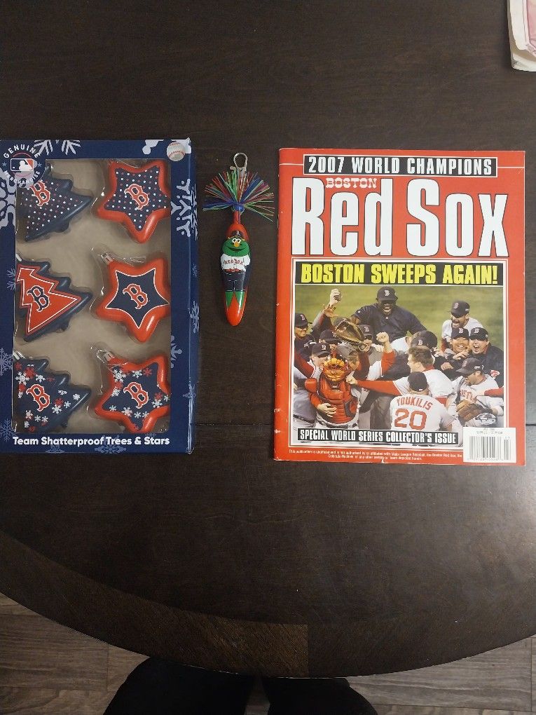 Official Boston Red Sox Items(2007 World Championship Program, Ornaments And Kookie Clicker Belt Clip Pen