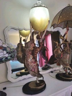 Gorgeous, Extra Large Artmax dancing woman with vase sculpted Metal Lamp 42" H, hand painted Kendall
