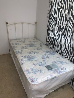 Bed Single w Box spring and mattress headboard .