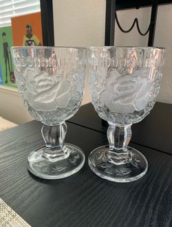 Vintage Antique Madonna Inn Glassware “Wild Rose” Goblet Set 6.5in