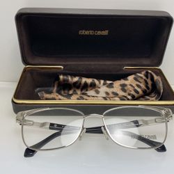 Roberto Cavalli authentic silver and black glasses with case