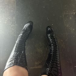 leather high heel boots 