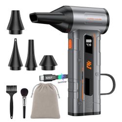Compressed Air Duster, 150,000 RPM, 82 m/s High Airflow, 20W PD Fast-Charge, 30W USB Output, 4-Speed & 5 Nozzles, LED & SOS Light, Replaces Canned Air