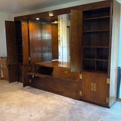 Headboard Wall Unit With Mirror And Walnut Finish 