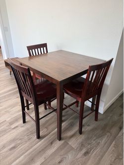 Tall Wood Dining Table and 3 Tall Chairs