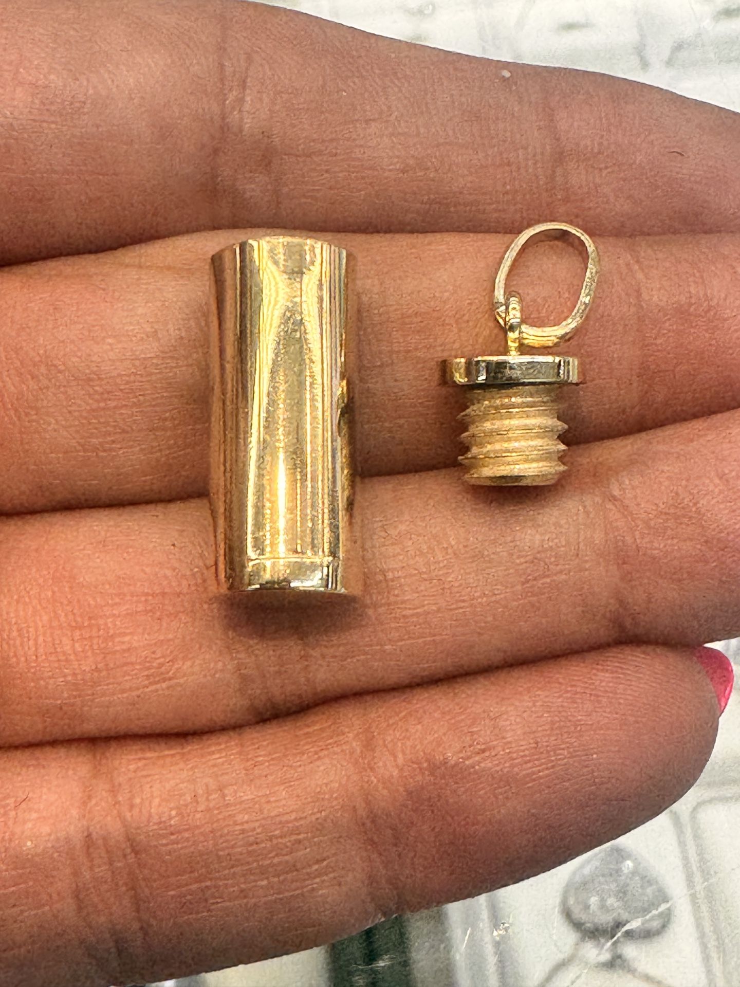 10k Gold Ash Holder Tube Pendant Charm