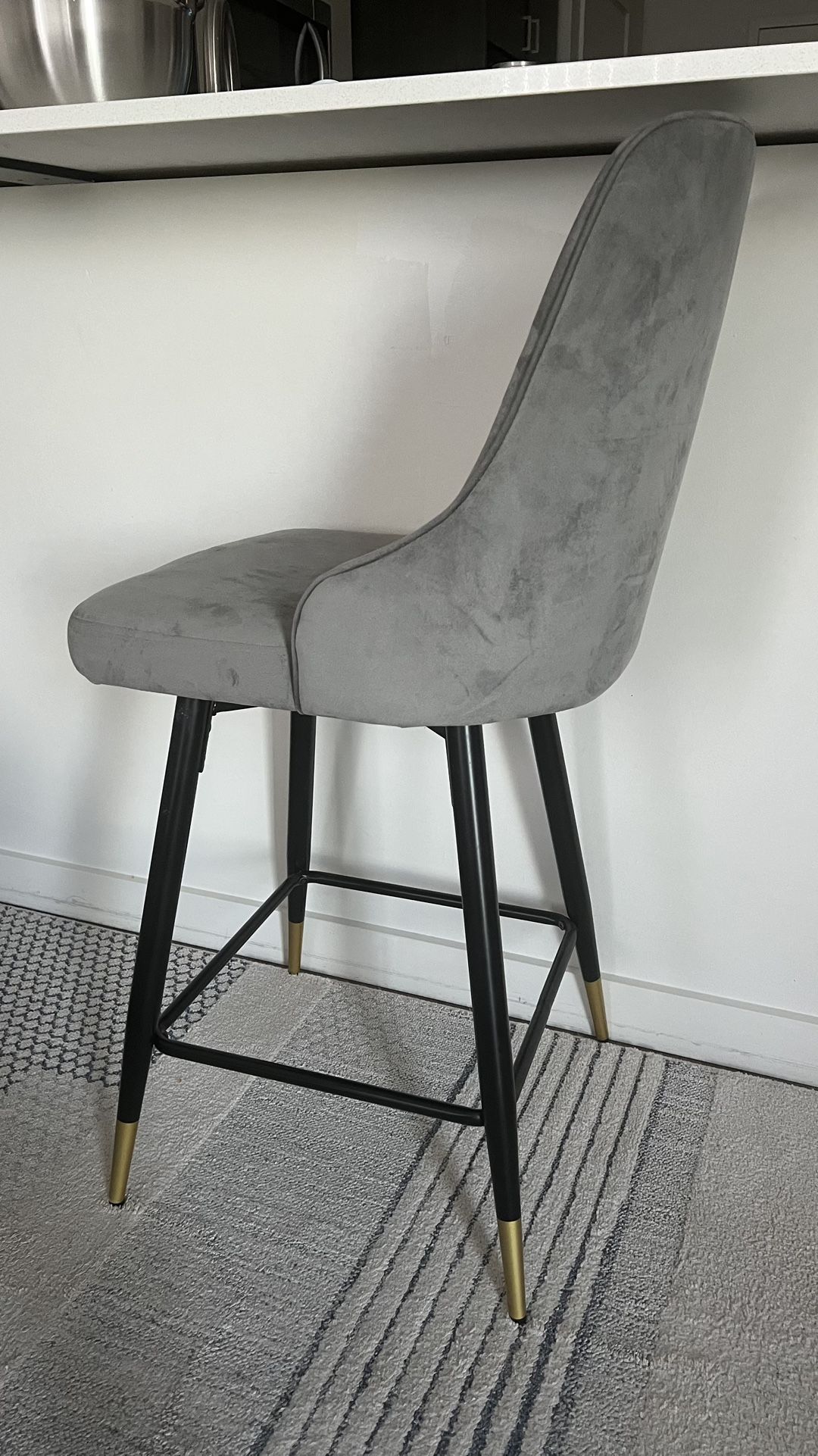 Gray Velvet 360 Swivel Bar Stools Set of 2