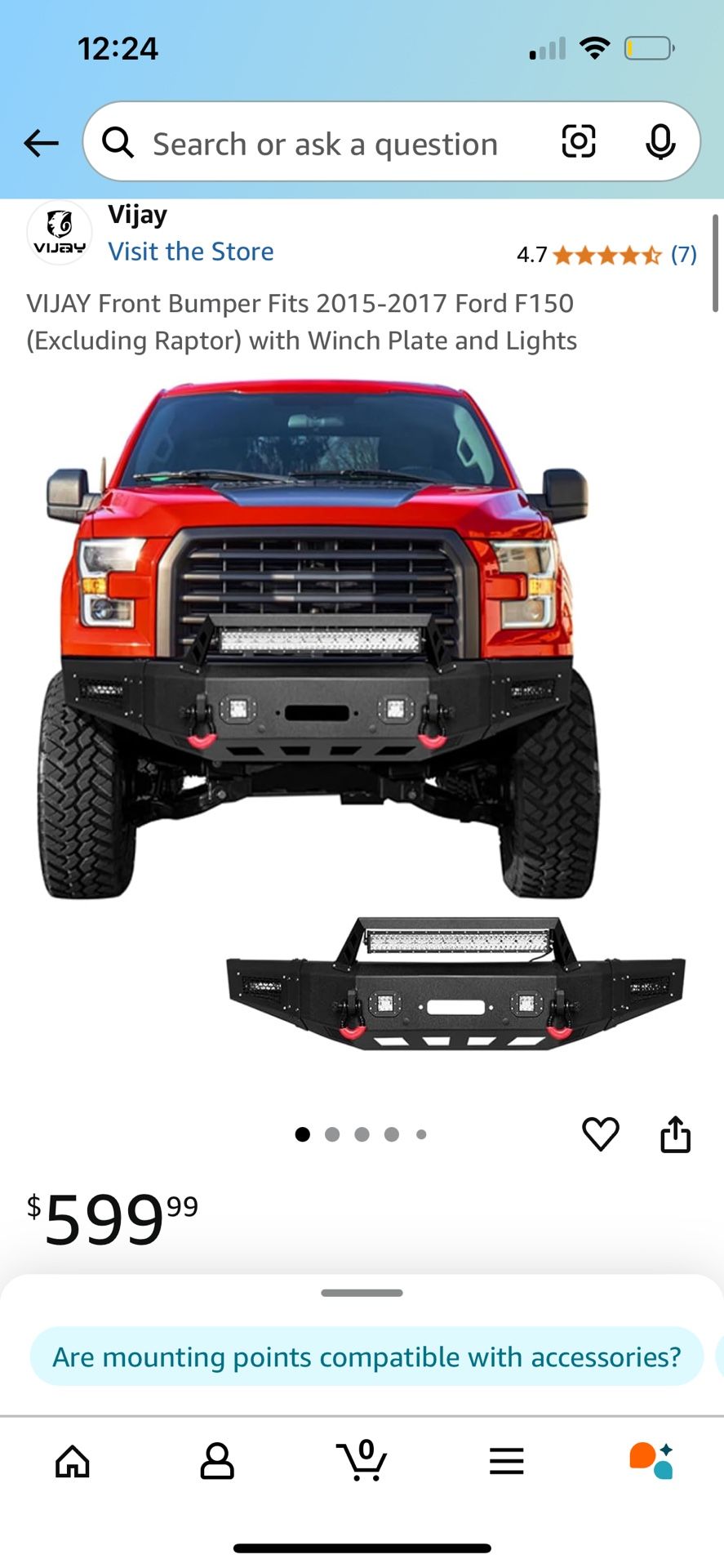 VIJAY Front Bumper Fits 2015-2017 Ford F150 (Excluding Raptor) with Winch Plate and Lights