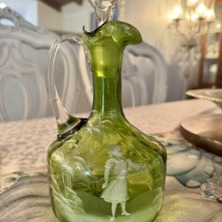 Antique Mary Gregory Green Decanter 