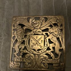 Vintage Brass Royal Coat of Arms Dieu Et Mon Droit Trivet Plant Stand