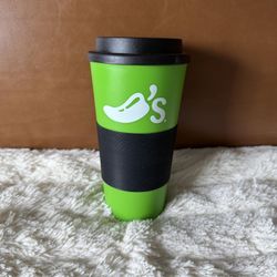 Chili's Restaurant Plastic Travel Cup w/lid - Green & White
