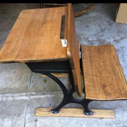 Antique Wood & Cast Iron Kids Desk Folding Seat