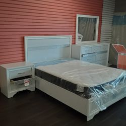 4 Piece Queen Bedroom Set Queen Bed Frame With Dresser Mirror And Nightstand