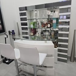 Modern Mirrored Home Bar with Stools Set