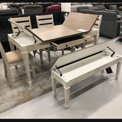 Ashley Signature🌟 6 Piece Bolanburg Dining Table And Chairs/ Dining Room Set - Kitchen Set  👍 Financing Available ✅