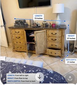 Bedroom Dresser, end table with drawers, headboard, lingerie chest