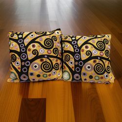 Kashmir Klimt Throw Pillow Soulful Tree of Life Silk Hand Embroidered 18" x 18"