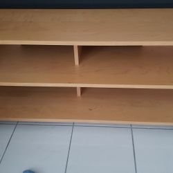 TV stand light oak on wheels with 4 shelves 