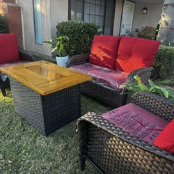 new patio set with fire pit