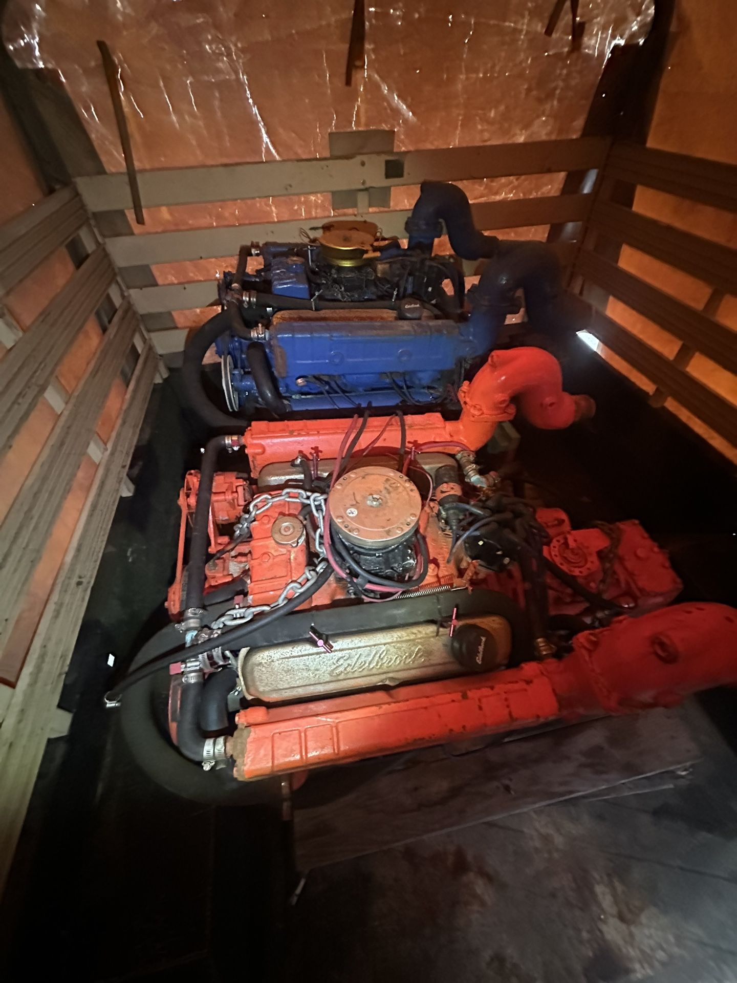 Two working boat motors with transmission