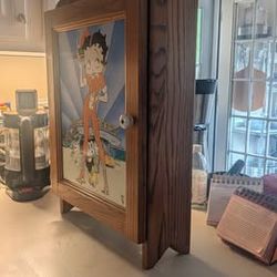 Vintage Wooden Wall-Mounted Curio Cabinet with Betty Boop Decorative Door