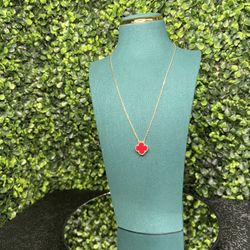 Red Floral Flower Pendant Necklace 