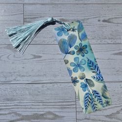 Blue Floral Leaves Metal Bookmark – Local Pick Up