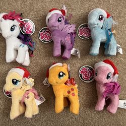 Set of 6: My Little Pony Christmas Santa Hat 6" Plush Toy Rare!  Very Clean
