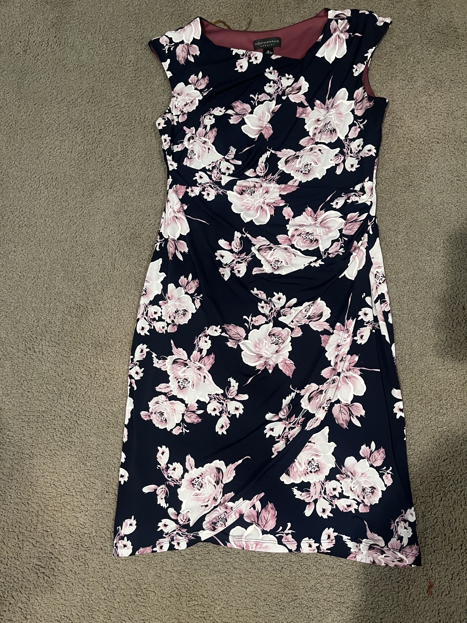 Navy Blue Dress Pink Flowers 