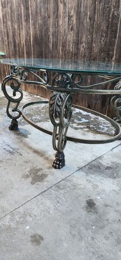 Ornate Wrought Iron Glass Top Dining Table