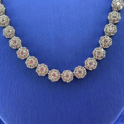 925 Sterling Silver CZ 22” Flower Cluster Necklace 44.70g 7.2mm 199310/5